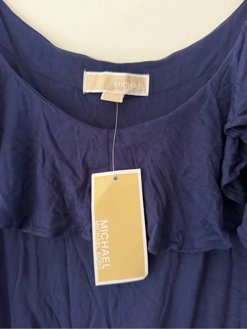 NWT women’s Michael Kors Navy Ruffle Cold-Shoulder Maxi Dress; XL